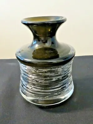 Buy Vintage Scandinavian Smoke Art Glass String Threaded Vase Signed MCM • 66.44£