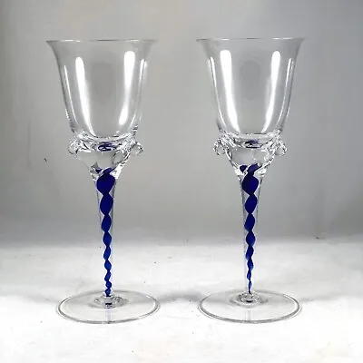 Buy Pair Vintage  Crystalex Bohemia  Hand Blown Cobalt Twist  Wine Goblets • 33.08£