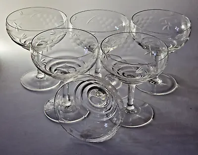 Buy 6 Art Deco Beehive Grapes & Vines Crystal Champagne Saucers Coupes • 80£