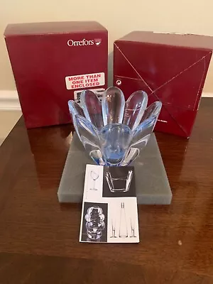 Buy Orrefors Sweden Crystal Mayflower Blue Vase Bowl Signed 1980's • 32.66£