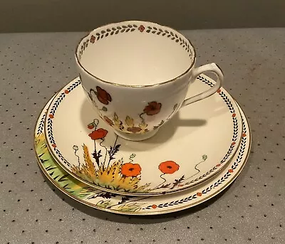 Buy Crown Ducal  Poppy  Wavy Edged Tea Cup Saucer And Plate • 12£