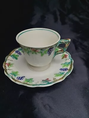 Buy Late 1800s Cauldon Ware Bone China Demitasse Cup Set Grapes & Lattice England  • 56.37£