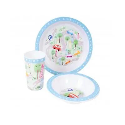 Buy Children's 3 Piece Dinner Breakfast Set Cup Bowl Plate - Blue / Town • 13.79£