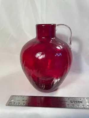 Buy Pilgrim Co. Ruby Red Hand Blown Crackle Glass Optic Jug Vase • 14.20£