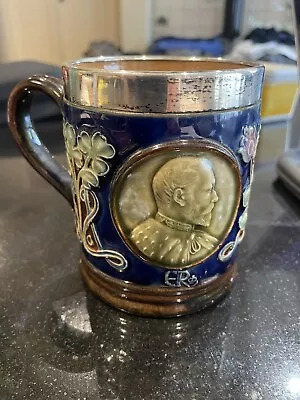 Buy Antique Royal Doulton Lambeth Ed V11 Coronation Mug With Silver Rim .c1902 • 20£