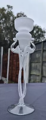 Buy Italian Cello Art White Glass Twisted Stem Candlestick Candle Holder Collectable • 20£