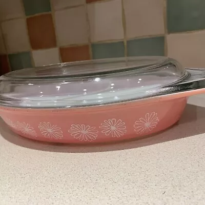 Buy Vintage PYREX Pink Daisy Rare Dish With Lid Sectioned Length 12.5  Casserole  • 25£