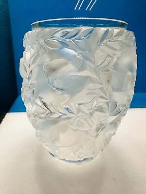 Buy Lalique Bagatelle Frosted Crystal Vase Birds Nested In Leaves No Flare Rim Rare • 403.21£