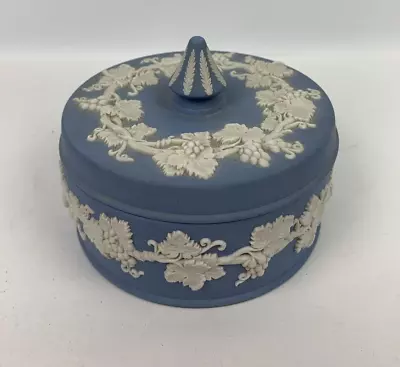 Buy Wedgewood Vintage Blue Jasperware Spike Lid Candy Dish Jewelry Trinket Box 5” • 14.99£