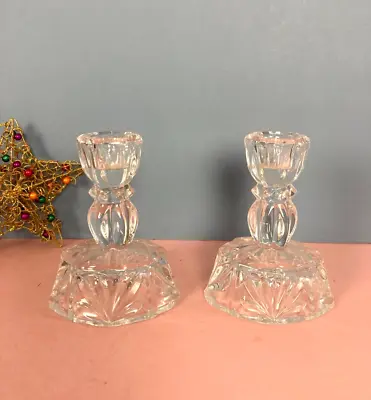 Buy Vintage Glass Candle Holders, Pressed Glass, Small, Mantle, Dinner Table • 11.99£