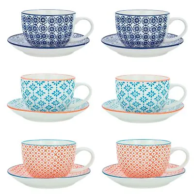 Buy Cappuccino Cups And Saucers Set Coffee Tea Porcelain 250ml - 3 Patterns - X6 • 23£