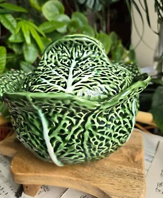 Buy Vintage Majolica Portuguese Pottery Cabbage Leaf Tureen Soup Bowl Green OKA Styl • 49.99£