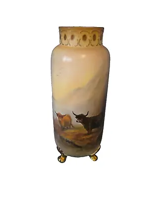 Buy Signed G. Cox ? Tall Crown Devon Vase  Hand Painted With Highland Cattle • 75£