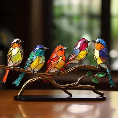 Buy 2X(Stained Glass Birds On Branch Desktop Ornaments, Sided Multicolor Style Birds • 16.25£