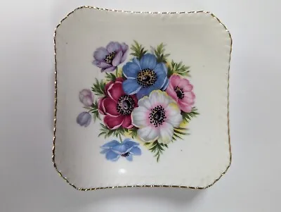 Buy Vintage - Royal Adderley - Bone China Square Dish - Purple Flowers. Gold Edging. • 4£