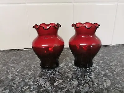 Buy Stunning Pair Of CRANBERRY VASES With MAKERS MARK Vintage ANTIQUE Anchor Hocking • 11.37£