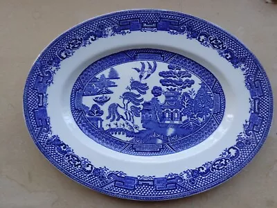 Buy *WOOD & SONS Blue & White   WILLOW  11  OVAL MEAT PLATTER PLATE  FREE UK POST • 14.99£