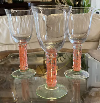Buy Vintage Swedish Hand Blown Wine Glasse Ahlens Scandinavian Orange Stem Set 3 • 43.34£