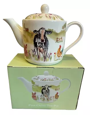 Buy Fine China Floral & Farmyard 2 Cup Gift Boxed Teapot & Cow Horse Sheep Chicken • 19.99£