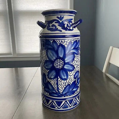 Buy 1970s Blue And White Pottery Floor Vase Or Umbrella Stand 17.5” • 141.09£