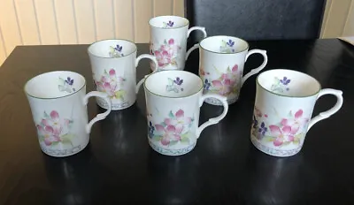 Buy 6 X Vintage Kingsbury Pink Floral Bone China Mug Staffordshire Tableware England • 40£