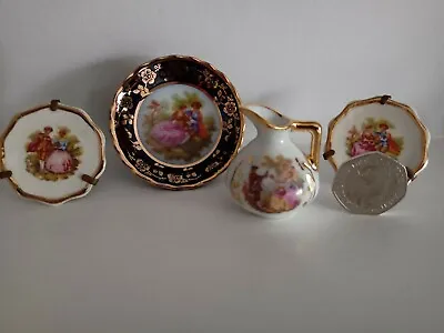 Buy 4 X Vintage Pieces Miniature Small LIMOGES CHINA  - Jug - Blue Tazza & 2 Plates • 19.50£
