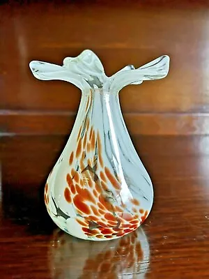 Buy Mtarfa Vintage Art Glass Vase In White With Brown Speckles Design • 19.99£