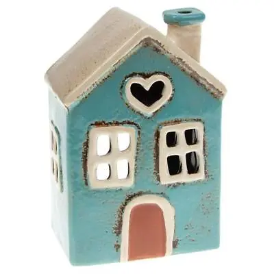 Buy Blue Teal Ceramic House With Heart Tealight Holder Village Pottery • 13.97£