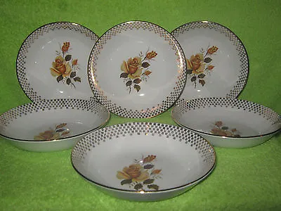 Buy Vintage J&G Meakin Rare '' Yellow Rose '' Heavily Gilded 6 X Soup Bowls 19 Cm  • 19.99£