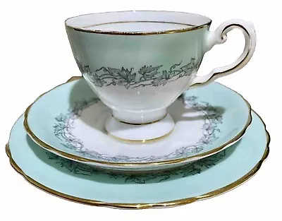 Buy Vintage Tuscan Aristocrat Trio, Cup, Saucer & Teaplate, White, Pale Blue & Grey • 19.99£