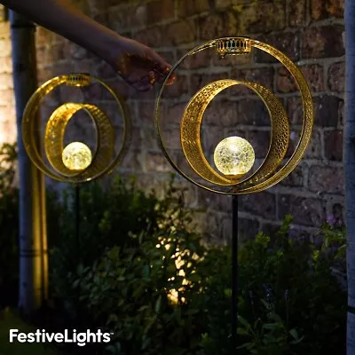 Buy 90cm Solar Antique Brass Moroccan LED Crackle Ball Outdoor Garden Stake Lights • 16.99£