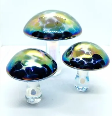 Buy Iridescent Art Glass Mushrooms X 3 John Ditchfield Heron Isle Of Wight Style ?? • 45£