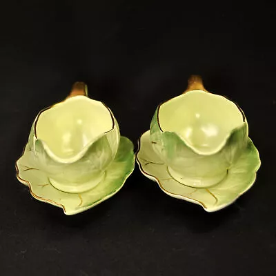Buy Royal Winton 2 Sauce Bowls W/Plate Grimwades Leaf Ware Light Green W/Gold 1950's • 41.73£