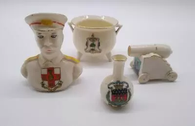 Buy 4 X Vintage Arcadian Crested China, Heraldic Porcelain, Cannon, Bust, Pot, Vase • 12.99£