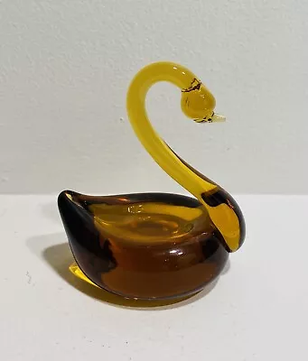 Buy VTG Art Glass Swan Trinket Ring Dish Figurine Golden Amber Beautiful • 16.70£