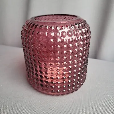 Buy Raspberry Coloured Retro Hobnail Wide Glass Vase Pink Textured Surface  • 10£