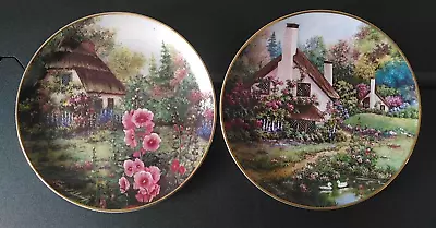 Buy Two Franklin Mint Porcelain Collector Plates: 'Hollyhock Cottage' & 'Cozy Glen' • 12.50£
