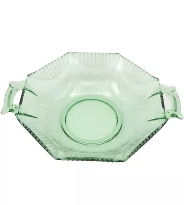 Buy Green Glass Octagonal 6  Candy Serving Dish Etched Flowers And Bars With Handles • 11.41£