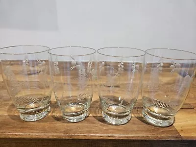 Buy Set 4 Victorian Water Tumbler Glasses - Fern Berry Etched Antique  • 35£