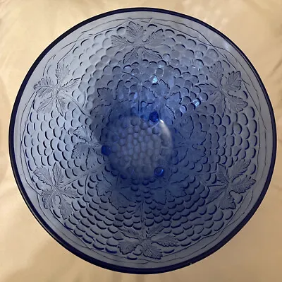 Buy Blue Sapphire Coloured Glass Punch/Fruit Bowl - Large Decorative Leaf Design • 20£