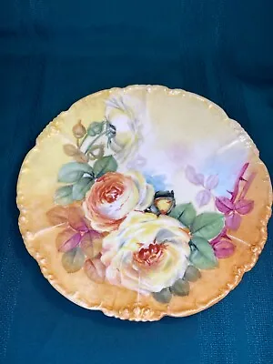 Buy Vtg Jean Pouyat Limoges Orange/Yellow Porcelain Plate Yellow Roses Scalloped • 28.57£