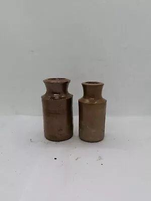 Buy Pair Of Small Brown Glaze Stoneware Blacking Pots  • 3.99£