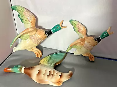 Buy Retro Vintage Set Of 3 Pottery Flying Ducks Wall Birds Wall Plaques • 69.99£