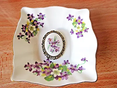 Buy New Royal Tuscan Fine Bone China Purple Violet Dish & Ceramic Violet Brooch • 12.99£