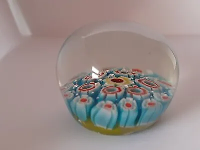 Buy Vintage Small Glass Globe Millefiori Paperweight Multi Colored Flowers Pattern • 12£