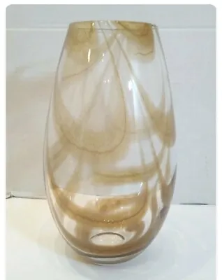Buy Vintage Studio Art Glass Pulled Feather Brown Clear Tall 11.5  Vase • 33.70£