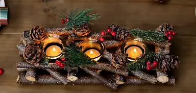 Buy Christmas Candle Holder Decoration Tea Light Glass Votive Pinecones Xmas Home • 12.99£
