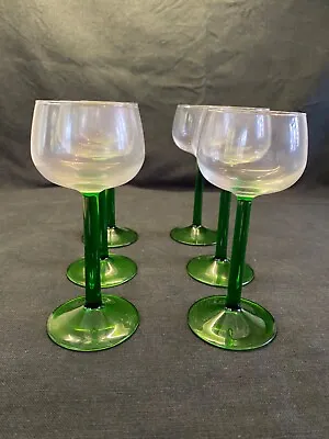 Buy Retro  1960 / 70s Set Of 6  Green Stem Wine Goblets   • 15£