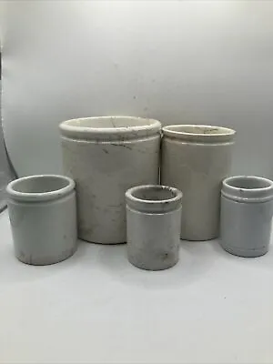 Buy 5 Old White Stoneware Pots And Jars  • 15£