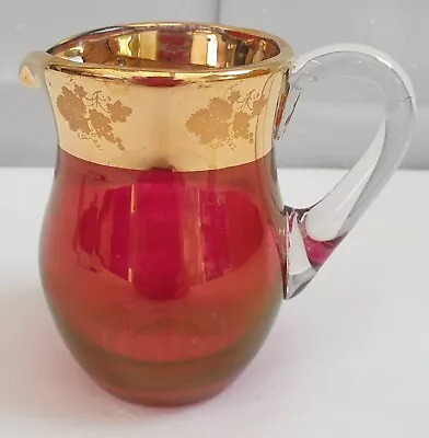 Buy Vintage Retro Unmarked Cranberry And Gold Glass Jug With Grape Pattern 1950s • 10£